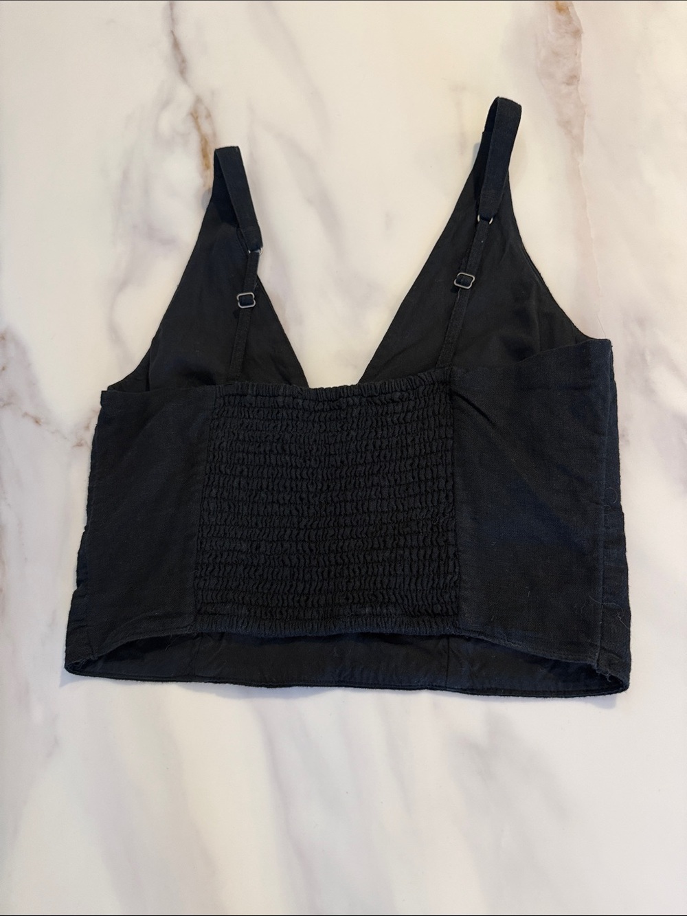 Abercrombie & Fitch Linen Smocked Back Cropped Tank Top Shirt Small Black - Picture 4 of 9